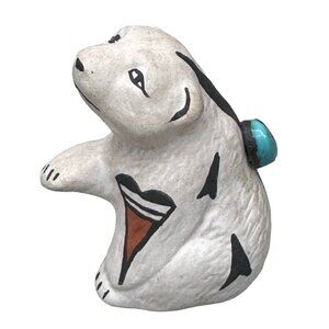 Vintage Acoma Pottery Native American Storyteller Bear Mini 2" Turquoise Accent